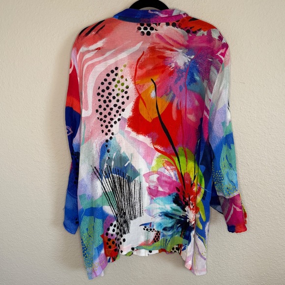 Ali Miles Womens 2X Abstract Tunic Opera Coat Wire Neck Artsy Lagenlook Colorful - Picture 2 of 8